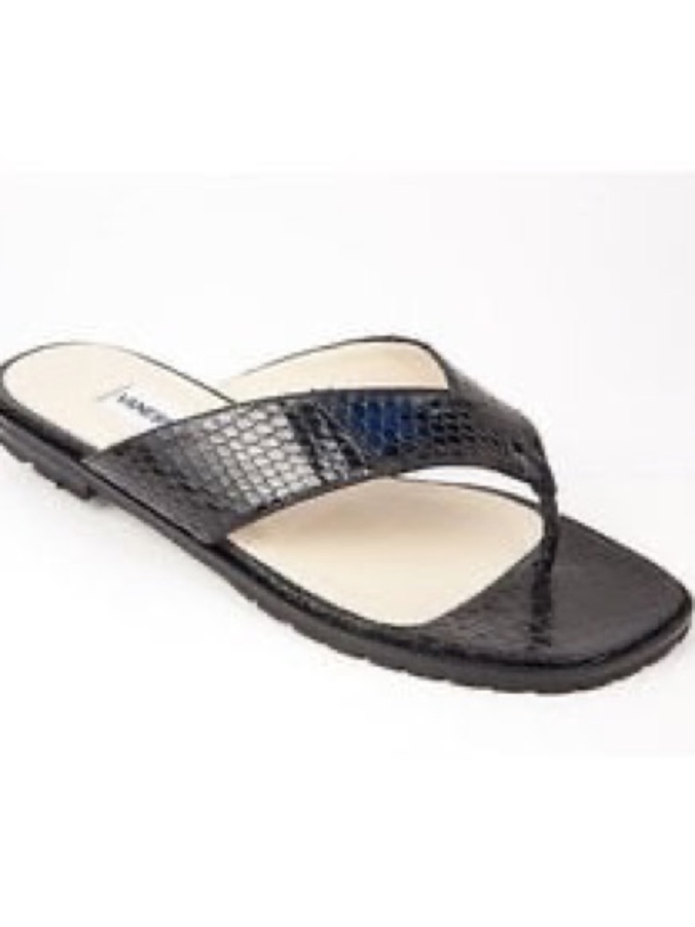 Vanessa Noel Hiatus Black Patent Leather Thong Women’s Sandal. Size 10.5.